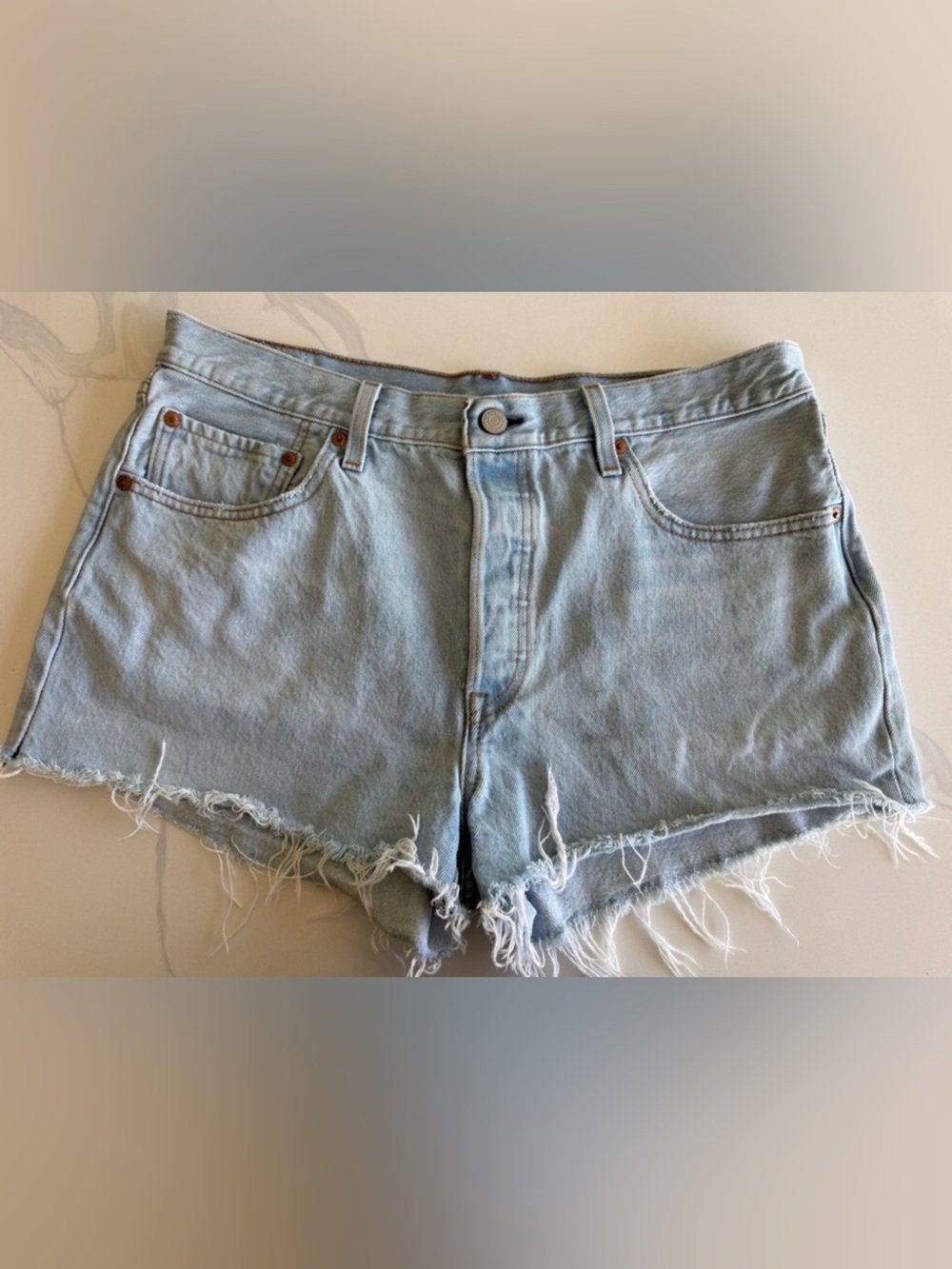 Levi's 501 Denim Distressed Shorts Light Blue Wash Size 32